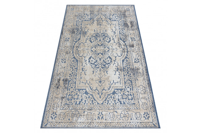 Levně Koberec SOLE D3871 Ornament, ramka - ploské tkaní modrý/béžový