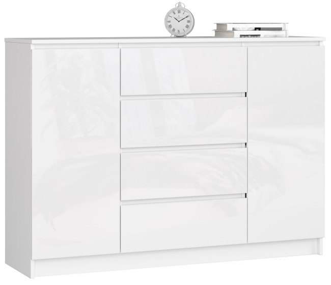 Komoda K140 2D 4SZ CLP biela, lesk