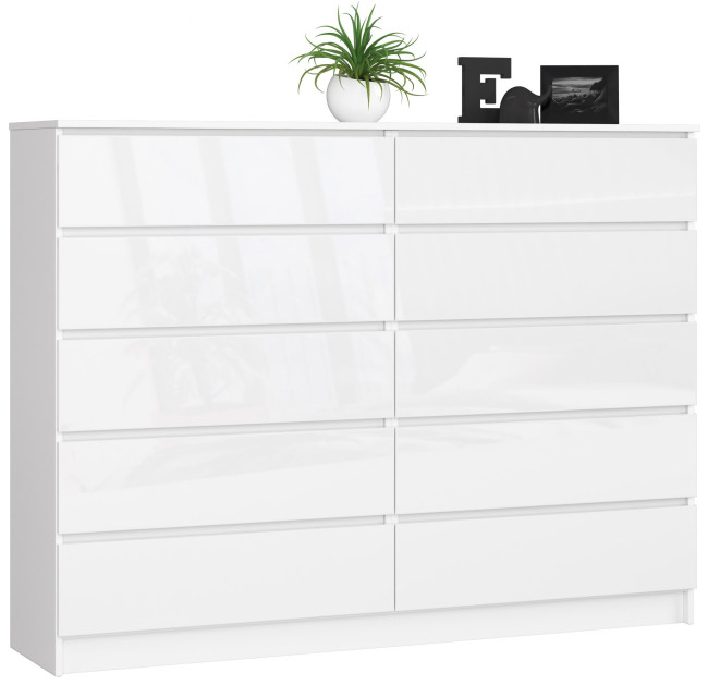 Komoda K160 10SZ CLP biela, lesk
