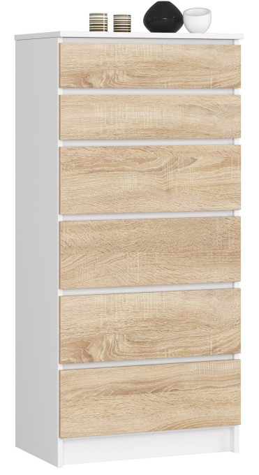 Komoda K60 6SZ CLP biela / sonoma