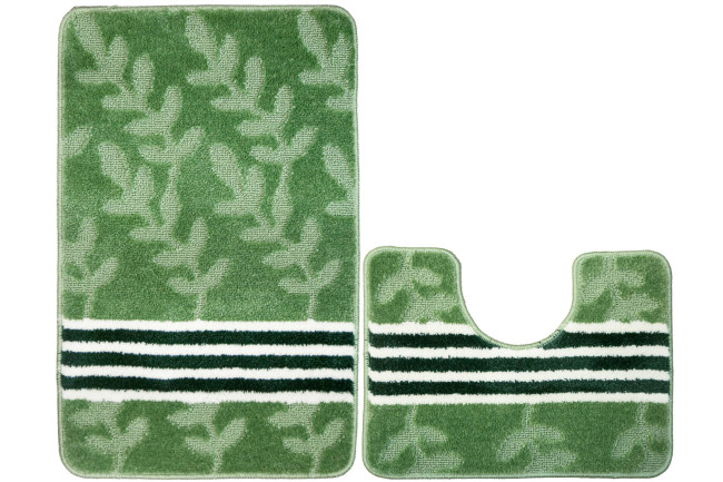 Sada kúpeľňových koberčekov NATEL zelená, pruhy / lístie