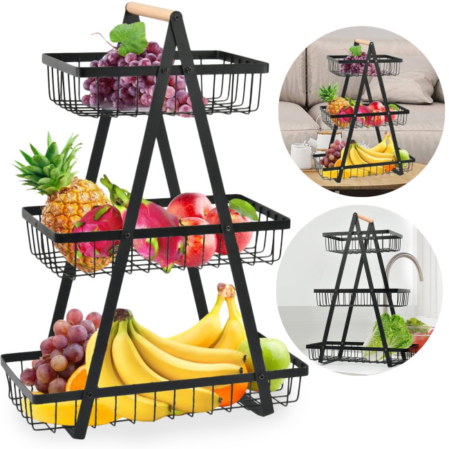 Košík na ovocie PULOS 3 úrovne čierny