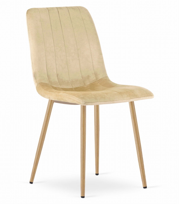 Jedálenská stolička LAVA zamatová béžová / drevené nohy