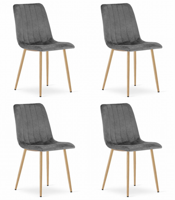 Set štyroch jedálenských stoličiek LAVA zamatové sivé / drevené nohy (4 ks)