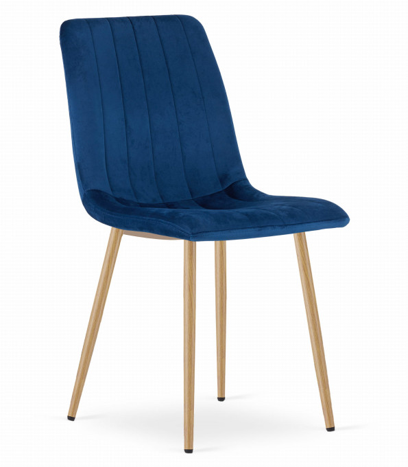 Jedálenská stolička LAVA zamatová modrá / drevené nohy