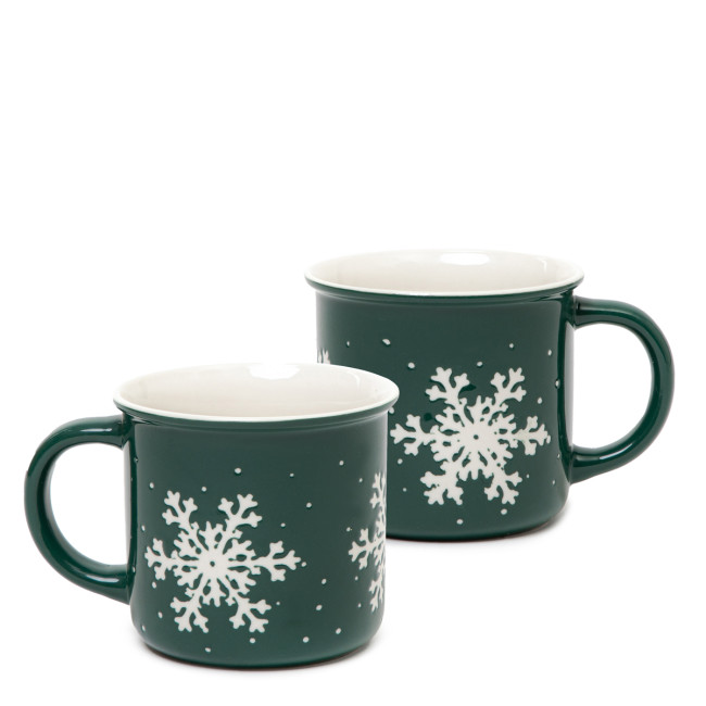 Sada dvoch hrnčekov TRINKIE zelená, so snehovými vločkami 831800 360 ml