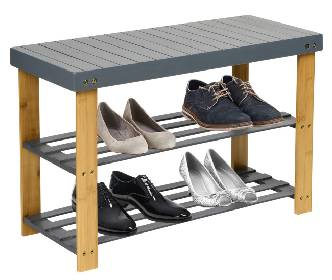 Botník MILOS s policami, bambusový / sivý