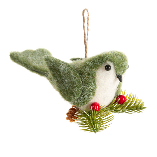 Vianočná ozdoba 414B vtáčik zelený (12 ks)
