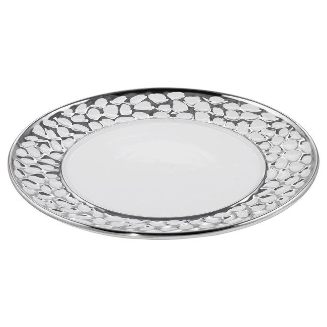 Dekoračný tanier MADLEN 2 biely / strieborný