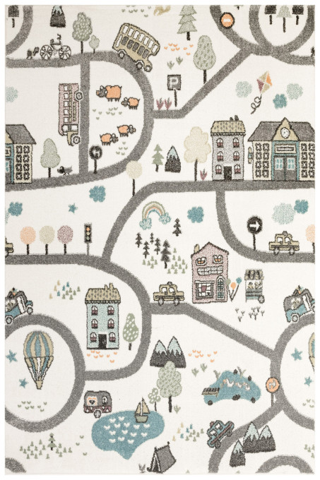 Detský koberec Lima 9376A uličky, krémový / svetlosivý