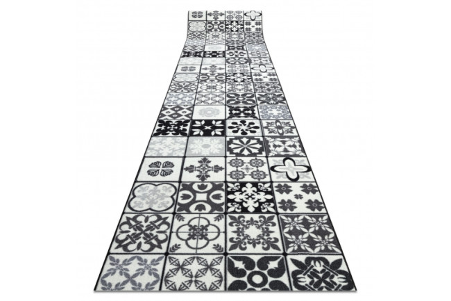 Levně Protiskluzový běhoun AZULEJO PATCHWORK lisabonský obklad - šedý / černý