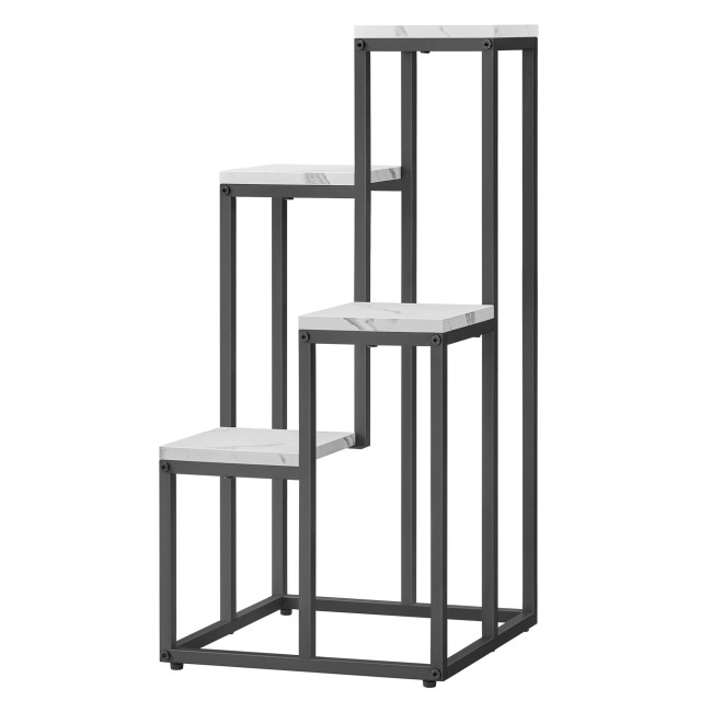 Stojan na kvety so štyrmi policami - mramor / čierne nohy