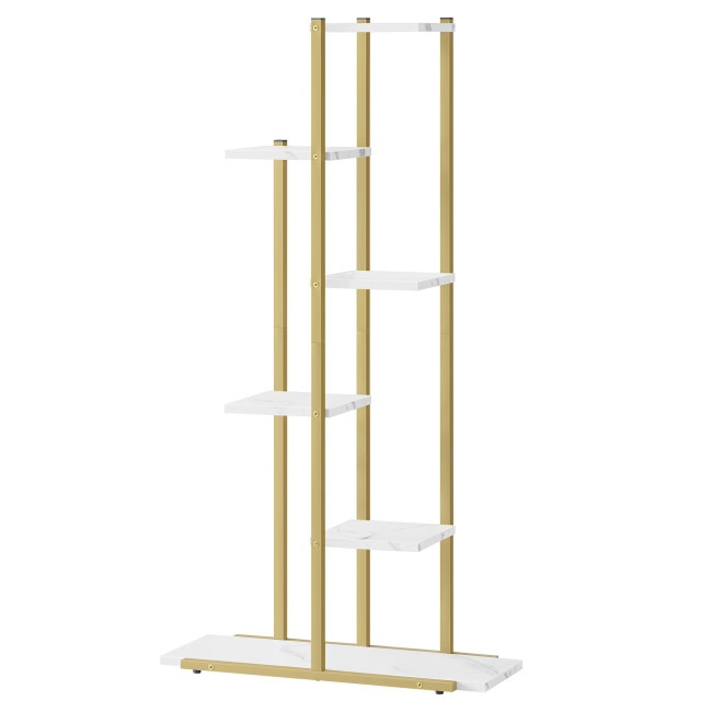 Stojan na kvety so šiestimi policami - mramor / zlaté nohy