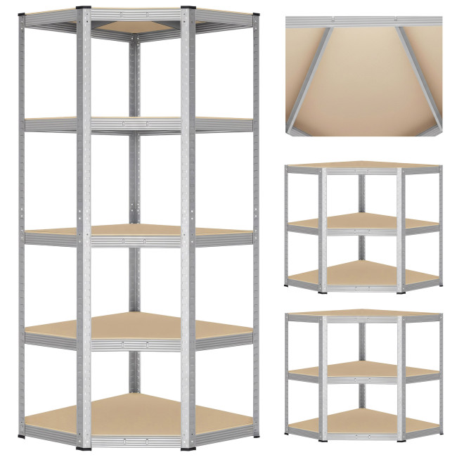 Rohový regál strieborný 180x70x40 cm