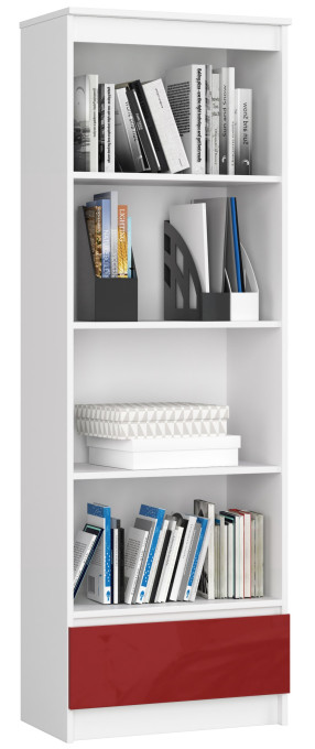 Regál R60 1SZ 4P CLP biely / červený lesk