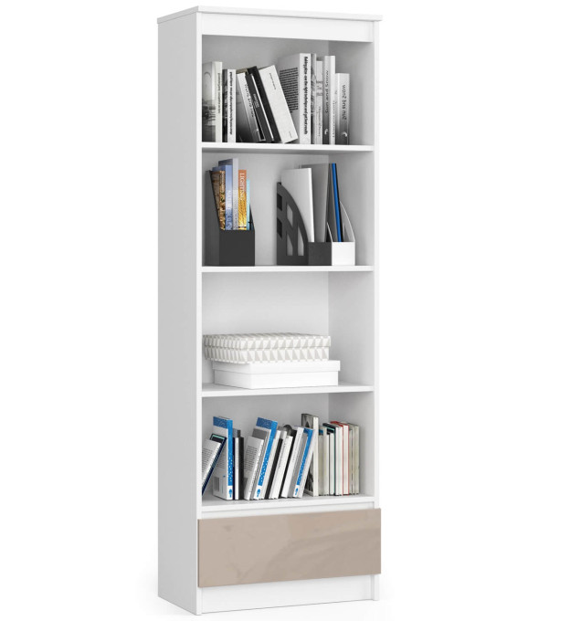 Regál R60 1SZ 4P CLP biely / cappuccino lesk