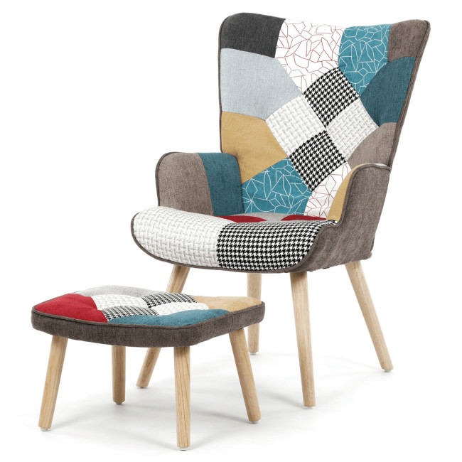 Levně Křeslo patchwork s podnožkou AK-305B PW2
