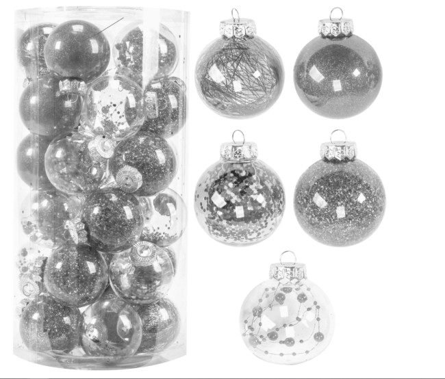 Vianočné guľky - strieborné SYSD1688-064 (30ks)