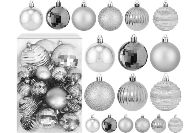Vianočné guľky - strieborné KL-21X08 (36ks)