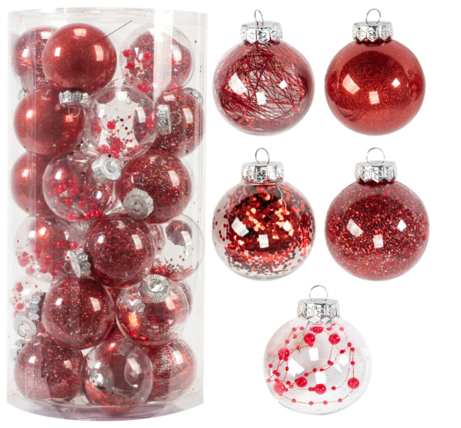 Vianočné guľky - červené SYSD1688-070 (30ks)