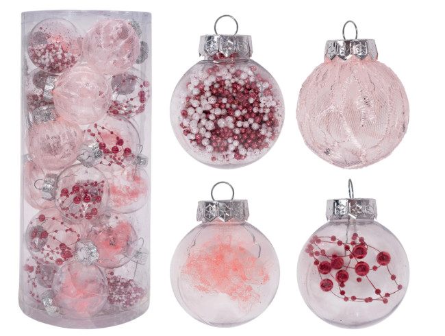 Vianočné guľky - ružové SYSD1688-088 (24ks)
