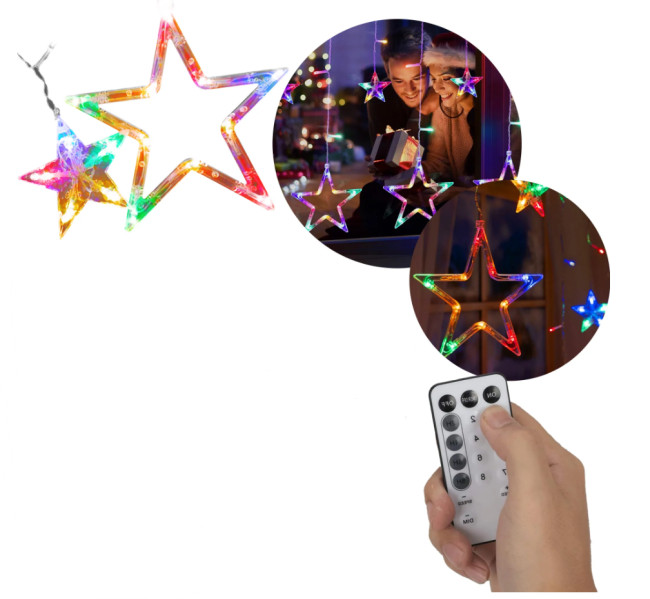 LED záves GL2005 farebné hviezdy, s diaľkovým ovládaním