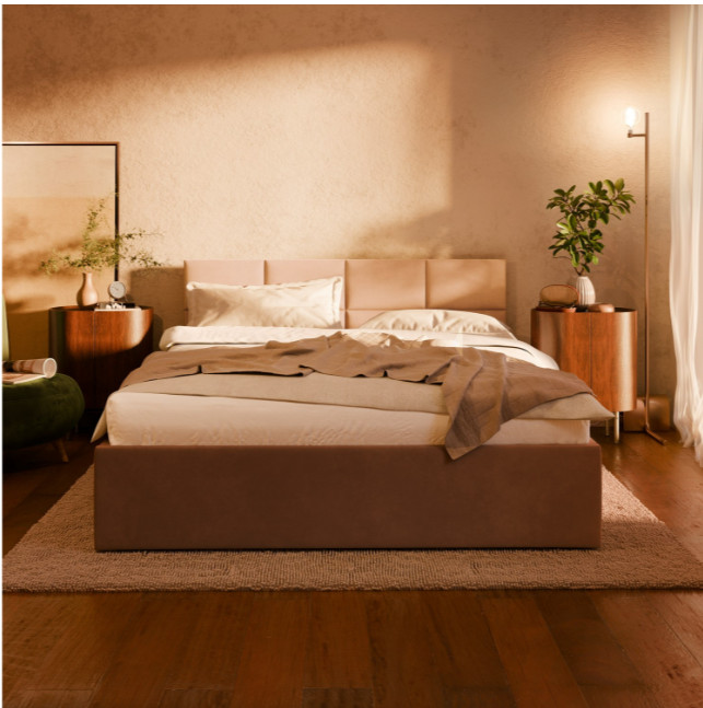Levně Manželská postel BORGO Velvet 160×200 cm hnědá