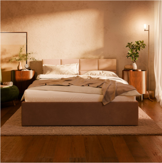 Levně Manželská postel BORGO Velvet 160×200 cm béžová