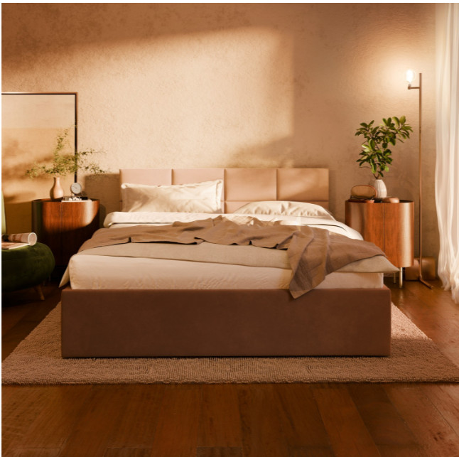 Levně Manželská postel BORGO Velvet 140×200 cm béžová