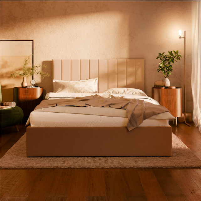 Levně Manželská postel POLLA Velvet 160×200 cm béžová