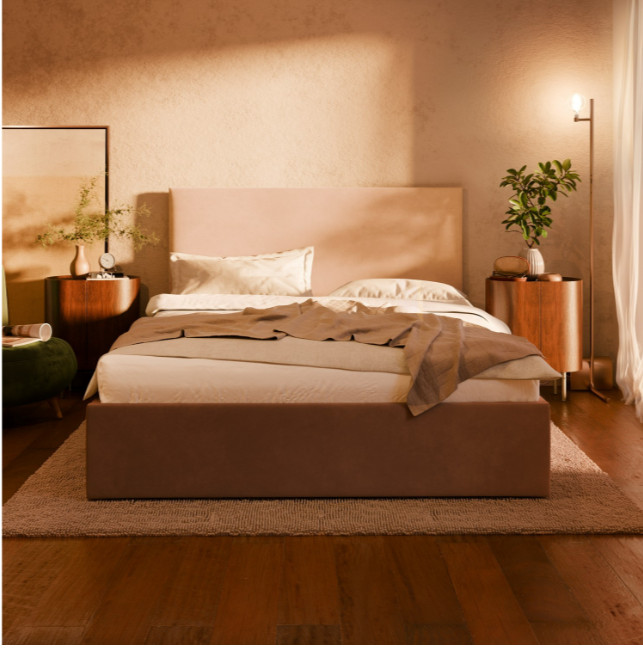 Levně Manželská postel PAOLA Velvet 140×200 cm tmavě modrá