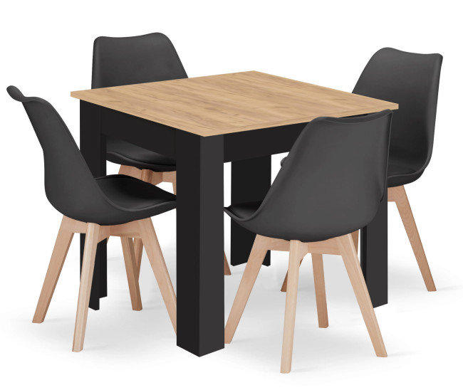 Jedálenský stôl ARTISAN naturálny, so štyrmi stoličkami MARK čierne