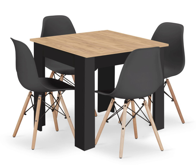 Jedálenský stôl ARTISAN naturálny, so štyrmi stoličkami OSAKA čierne