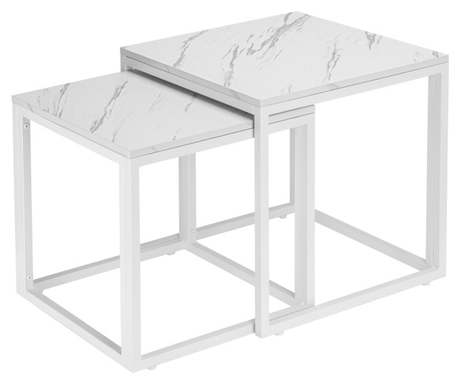 Sada 2 konferenčných stolíkov PRAVEN mramorová, biela