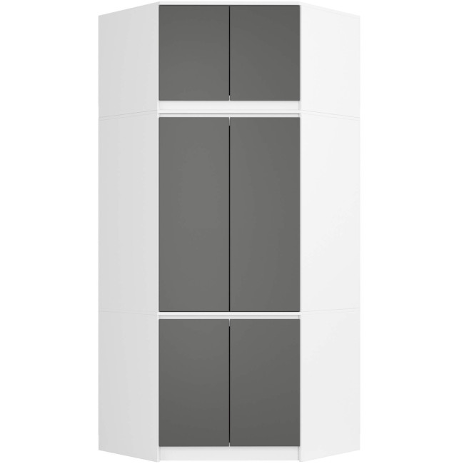 Rohová skriňa s nadstavcom S100 biela / sivá