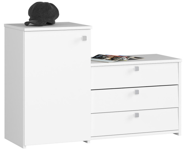3 krídlový botník S16 s komodou - biely