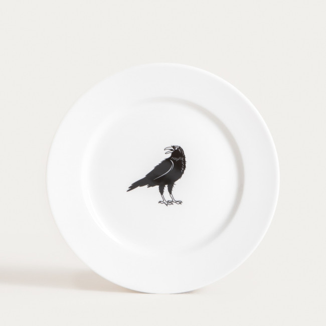 Dezertný tanier BARIK s havranom, biely 750489