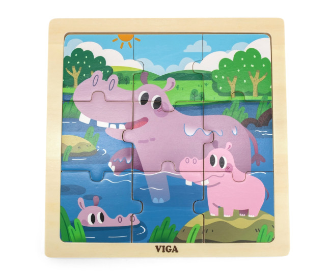 Puzzle na podstavci Viga 44628 9 dielikov - hroch