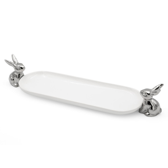 Dekoratívny podnos EASTER 157 biely / strieborný