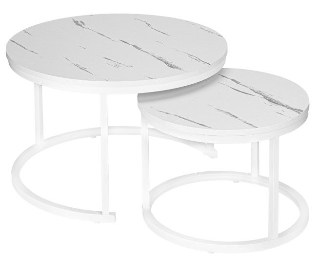 Sada 2 konferenčných stolíkov GALEN 70 cm mramorová, biela