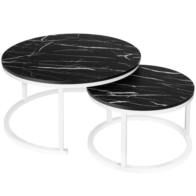 Sada 2 konferenčných stolíkov GALEN 70 cm mramorová, biela / čierna