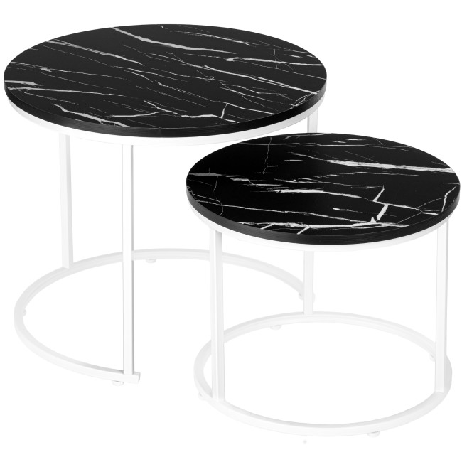 Sada 2 konferenčných stolíkov GALEN mramorová, biela / čierna