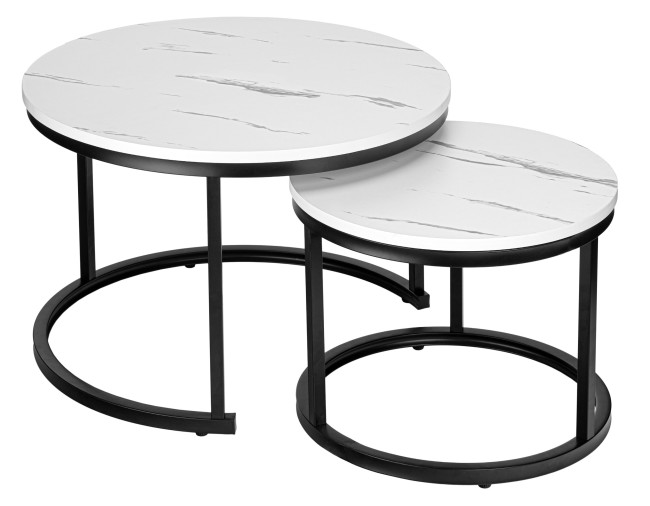 Sada 2 konferenčných stolíkov GALEN 70 cm mramorová, čierna / biela