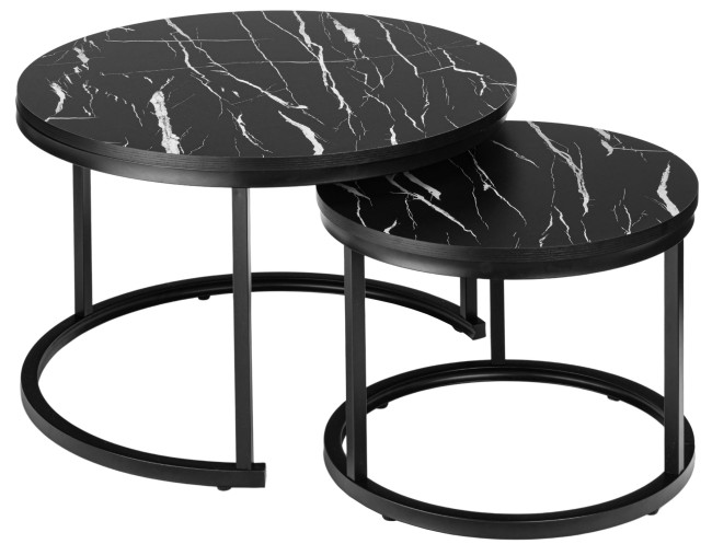 Sada 2 konferenčných stolíkov GALEN 70 cm mramorová, čierna