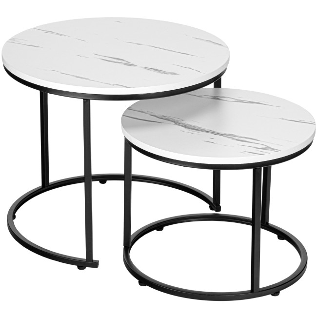 Sada 2 konferenčných stolíkov GALEN mramorová, čierna / biela