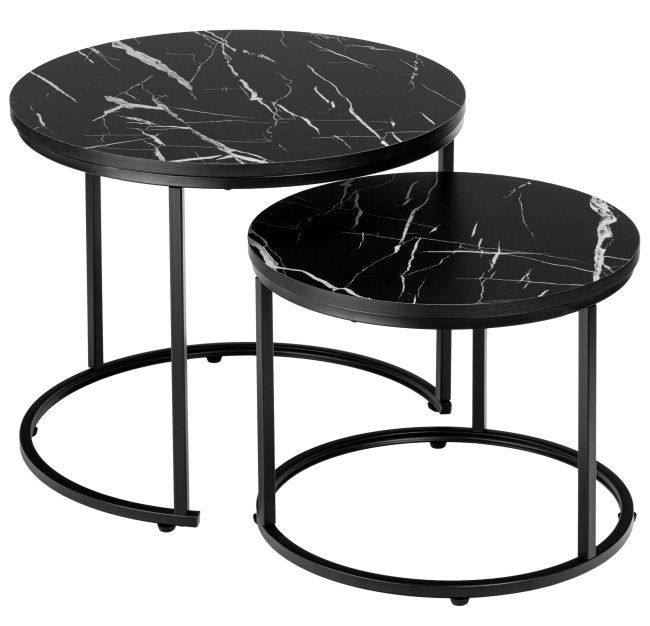 Sada 2 konferenčných stolíkov GALEN mramorová, čierna