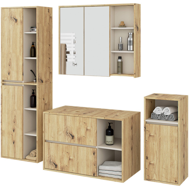Levně Koupelnová sestava VAMI s otvory na umyvadlo, dub artisan / béžová