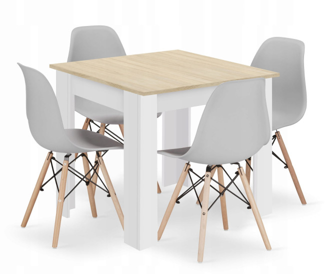 Jedálenský štvorcový stôl dub sonoma / biely so štyrmi stoličkami OSAKA sivé / hnedé