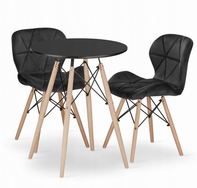 Jedálenský stôl TODI čierny 60 cm s dvoma stoličkami LAGO čierne