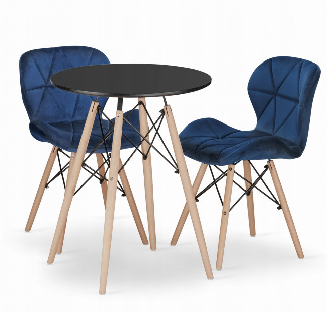 Jedálenský stôl TODI čierny 60 cm s dvoma stoličkami LAGO granátové